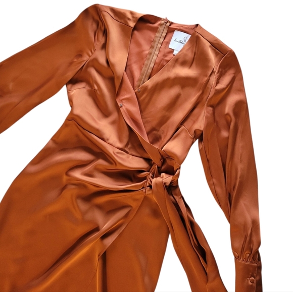 Sam Edelman Elegant Satin Wrap Dress in Rich Copper Size 4 - Picture 4 of 12
